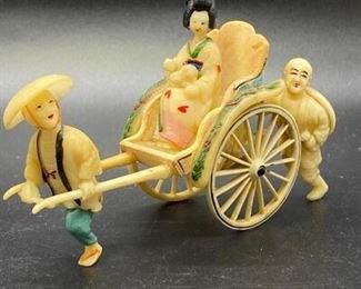 Vintage Japanese Lady Riding Rickshaw Celluloid Souvenir Figurine