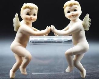 Vintage Made in Japan Lefton Bisque Ceramic Angel Cherub Candle Huggers Climbers