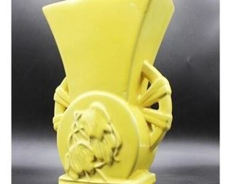 Vintage McCoy Wagon Wheel Pottery Planter Vase Sunshine Yellow