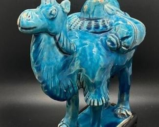 Vintage Turquoise Blue Ceramic Camel Statue Figurine Souvenir
