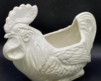 White Ceramic Rooster Chicken Planter Pot