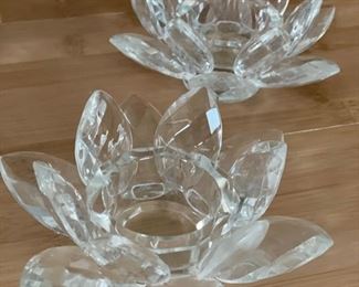 Crystal Flower Candleholders - 4 small and 1 large. The Large has one broken petal. Photo 3 of 3.
