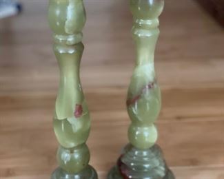 Italian Green Onyx Candleholders. Photo 1 of 4.