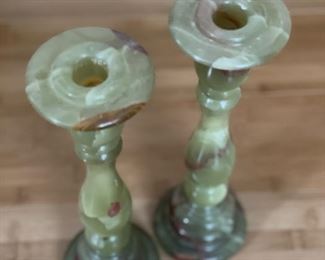 Italian Green Onyx Candleholders. Photo 2 of 4.