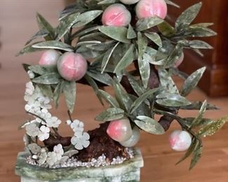 Chinese Carved Jade Floral Bouquet in Stone Vase. Measures 8" W x 4" D x 15" H. Photo 1 of 5.