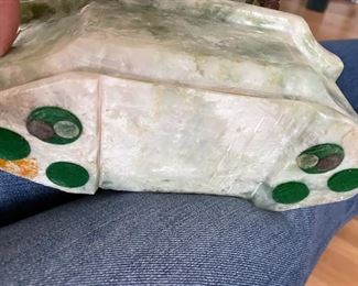 Chinese Carved Jade Floral Bouquet in Stone Vase. Measures 8" W x 4" D x 15" H. Photo 5 of 5.