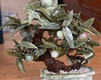 Chinese Carved Jade Floral Bouquet in Stone Vase. Measures 8" W x 4" D x 15" H. Photo 2 of 5.