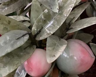 Chinese Carved Jade Floral Bouquet in Stone Vase. Measures 8" W x 4" D x 15" H. Photo 4 of 5.