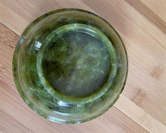 Vintage Translucent Jade Bowl on Stand. Measures 6" D x 4" H. Photo 2 of 2.