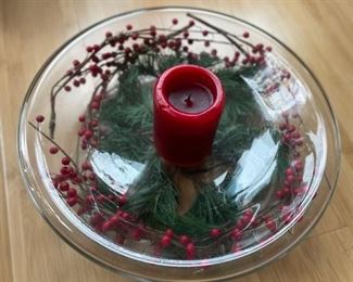 Faux Greenery Candleholder Centerpiece. Measures 12" D.