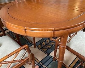 Vintage Hand-Carved Rosewood Extension Dining Table With Faux Bamboo Detailing. Extends from 56" to 96"L with Two Leaves. Circa 1950s. Measures  42" x 30" H. 26.5" Clearance. Photo 2 of 3. 