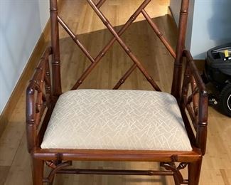 Set of 8 Vintage Hand-Carved Chinese Chippendale Faux Bamboo Dining Chairs. Set includes 2 Arm Chairs. 18" Seat Height. Photo 5 of 7.