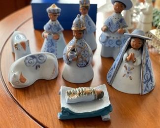 Mexican Glazed Pottery 9-Piece Nativity Scene. Photo 1 of 7.