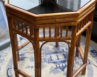 Vintage Hexagon Bamboo Side Table with Glass Top. Measures 21" H x 19" D. Photo 1 of 3.