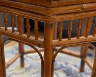 Vintage Hexagon Bamboo Side Table with Glass Top. Measures 21" H x 19" D. Photo 3 of 3.