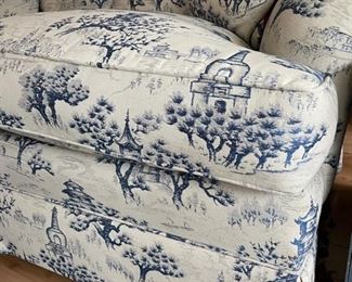 Available. Each measures 55" W x 38" D. Front & Cushions are in EXCELLENT condition but cat did scratch the top of the frame. Only noticeable if loveseat is floating in a room. Photo 3 of 4.