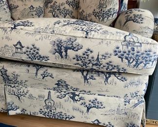 Available. Each measures 55" W x 38" D. Front & Cushions are in EXCELLENT condition but cat did scratch the top of the frame. Only noticeable if loveseat is floating in a room. Photo 4 of 4.