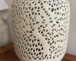 Vintage Off-White Chinese Lattice Ginger Jar fashioned into Table Lamp - 2 Available. Photo 3 of 3.
