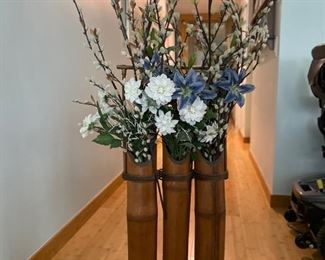 Trio of Bamboo Vases with Stand. Measures 34" H x 16" W. Photo 1 of 2.