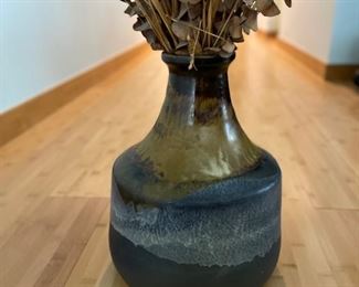 Glazed Earthenware Vase. Measures 10" D x 12" H. Photo 1 of 2.