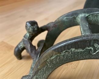 Vintage Japanese Cast Metal Rickshaw Three-Piece Cachepot. Photo 3 of 4.