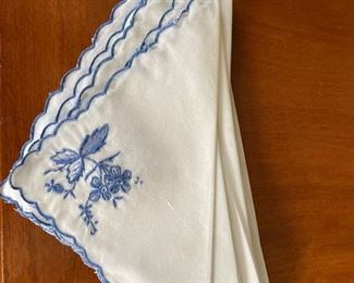 Set of 8 Blue and White cotton cocktail napkins.