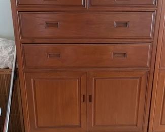 Vintage Custom-Made Teak 4-Drawer Cabinet - 3 available. Two as shown. Each Measures 38" x 19" D x 48" H. The third has two cabinet doors that hide four interior drawers. Photo 1 of 2.