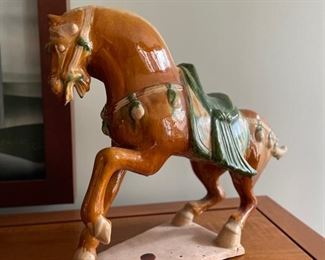 Chinese Sancai Glazed Terracotta Chinese Horse. Measures 21" W x 16" H. Photo 1 of 4.