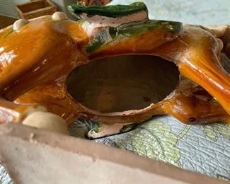 Chinese Sancai Glazed Tera Cotta Chinese Horse. Measures 21" W x 16" H. Photo 3 of 4.