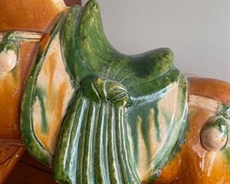 Chinese Sancai Glazed Tera Cotta Chinese Horse. Measures 21" W x 16" H. Photo 2 of 4.