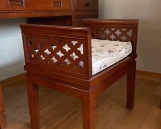 Vintage Hand-Made Teak Dressing Table (or desk) with Bench and Mirror. Table measures 59" W x 20" D x 31" H with 24" H clearance. Photo 4 of 7.