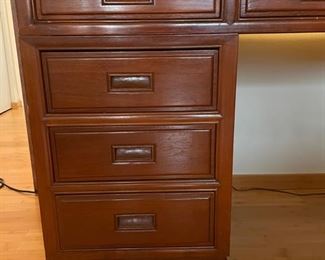 Vintage Hand-Made Teak Dressing Table (or desk) with Bench and Mirror. Table measures 59" W x 20" D x 31" H with 24" H clearance. Photo 2 of 7.