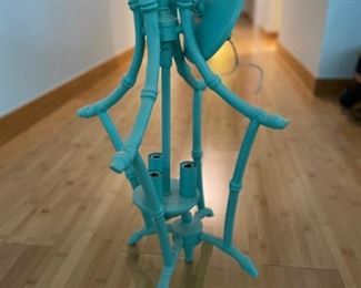 Pagoda-Style Faux Bamboo Three Socket Chandelier. Measures approximately 23" H. Photo 1 of 3.