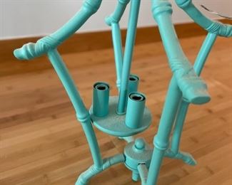 Pagoda-Style Faux Bamboo Three Socket Chandelier. Measures approximately 23" H. Photo 3 of 3.