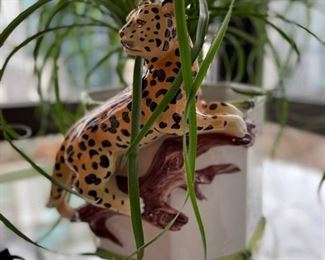 Vintage Cachepot with Leopard Adornment. Photo 1 of 3.