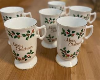 Set of 6 Limited Edition Royal Tara "Merry Christmas" Holly Mugs. Photo 1 of 3.