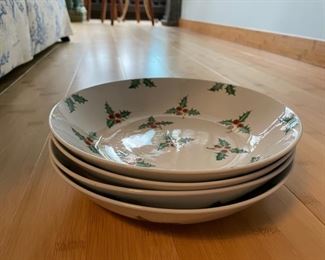 Vintage Limited Edition OverJoy Hong Kong Hand-Painted Holly China: 10" D Serving Bowls - 4 Available. Photo 1 of 7.