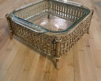 Vintage Faux Bamboo Square Chafing Dish. Measures 8" x 8".