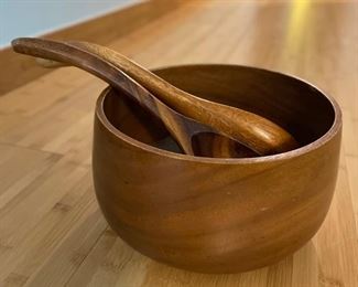 Vintage Teak Salad Bowl with Serving Utensils. Photo 1 of 2.