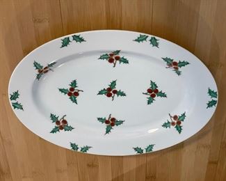 Vintage Limited Edition OverJoy Hong Kong Hand-Painted Holly China: 12" x 8" Oval Platter. Photo 3 of 7.