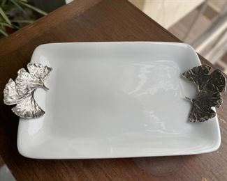 Porcelain Serving Tray with "Ginko Leaf" Handles. Photo 1 of 2.