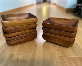 Set of 9 Vintage Rectangle Teak Salad Bowls.