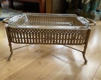 Vintage Faux Bamboo Rectangle Chafing Dish. Measures 9" x 14". Photo 1 of 2.