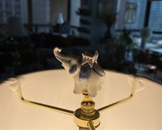 Pair of Vintage Chinese Carved Brass Table Lamps with Elephant Finials. Photo 2 of 2.