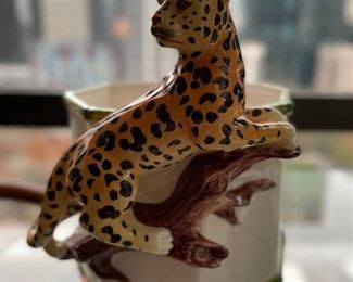 Vintage Cachepot with Leopard Adornment. Photo 2 of 3.