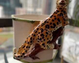 Vintage Cachepot with Leopard Adornment. Photo 3 of 3.