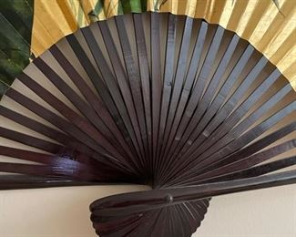Vintage Gold Fan with Bamboo Motif. Measures 62" W x 32" H. Photo 3 of 3.