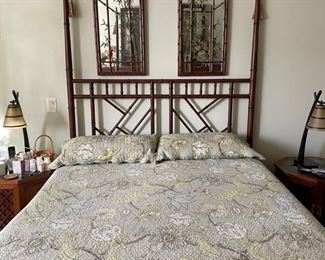 Queen Chinese Chippendale Faux Bamboo Metal Canopy Bed. Measures 84"H x 62" W 87" D. Photo 2 of 5.
