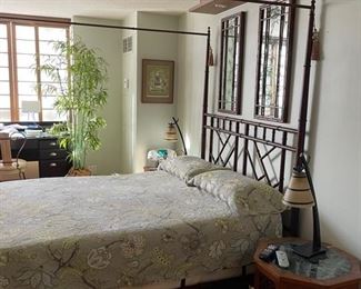 Queen Chinese Chippendale Faux Bamboo Metal Canopy Bed. Measures 84"H x 62" W 87" D. Photo 3 of 5.