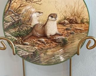 Limited Edition Davenport Pottery Company Otters at Play Plate Set - 8 available. Sold with Display Racks. Photo 1 of 9.